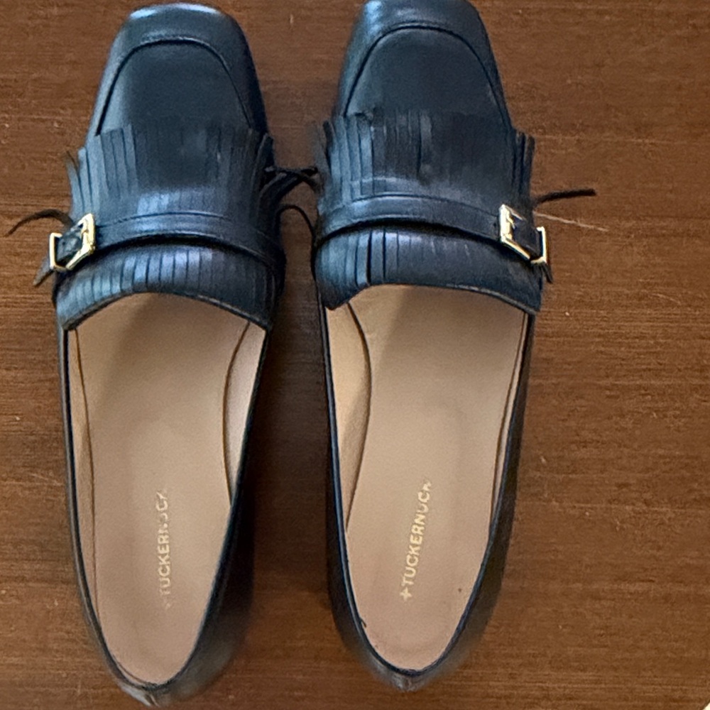 Tucker Women's Black Loafers with Gold Buckle